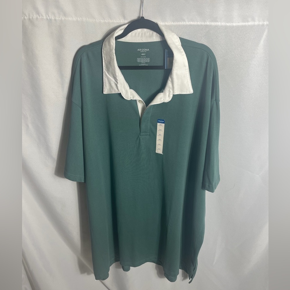 Arizona Jean Co Men’s Polo Shirt 4XLT Big & Tall Green White Collar NWT